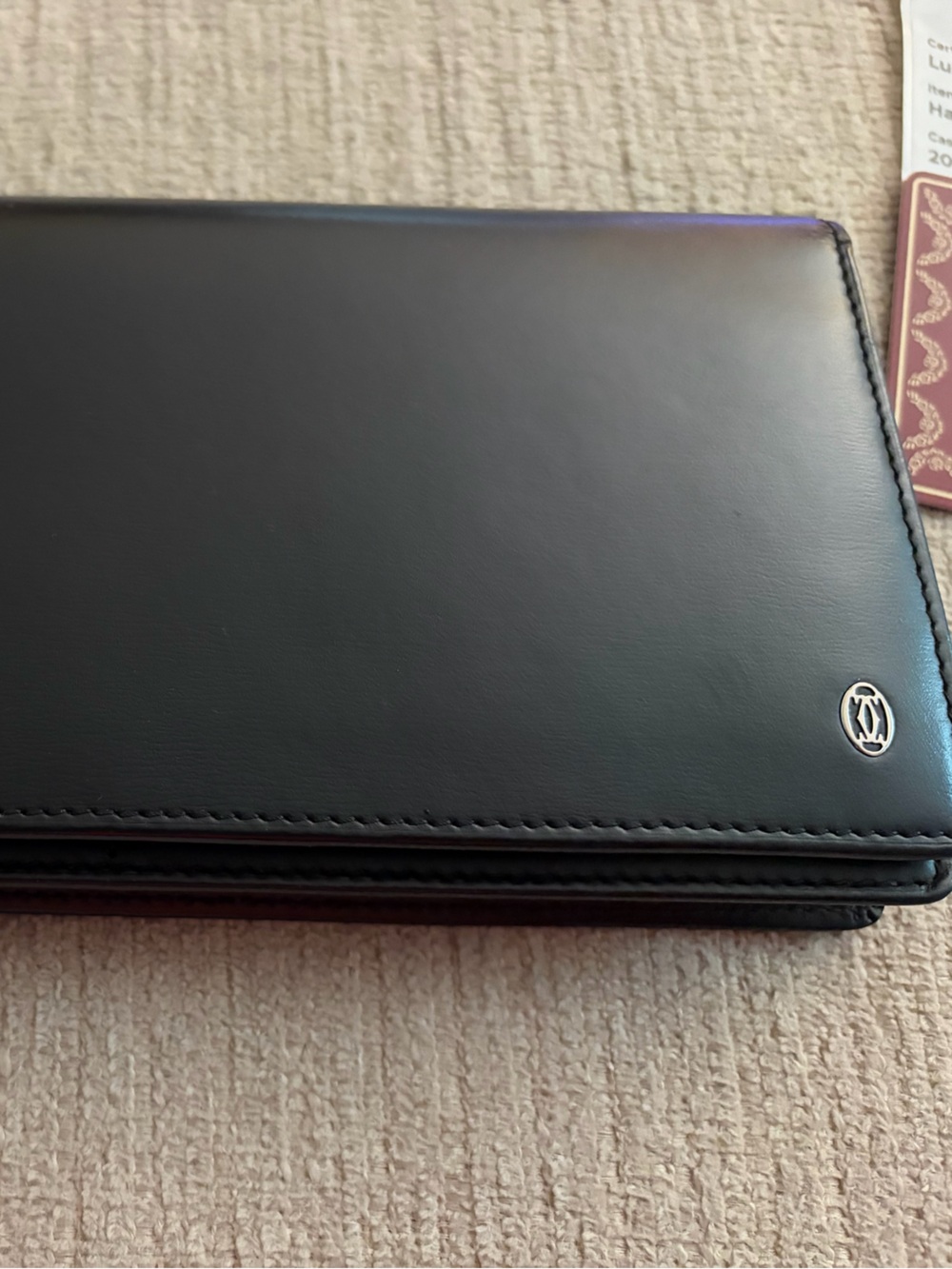 Classic Black Leather Womans Cartier Wallet with Silver Logo - Picture 2 of 8